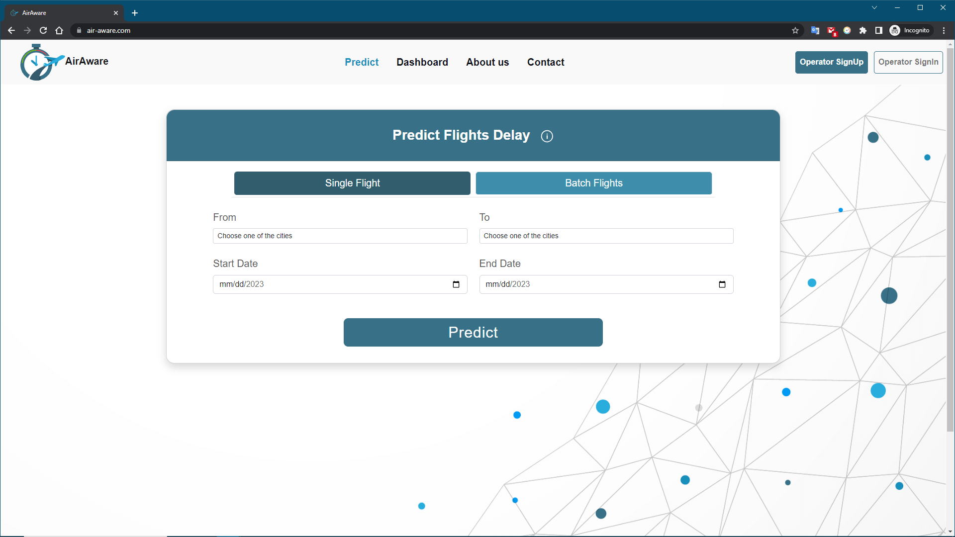 Flight delay prediction screenshot